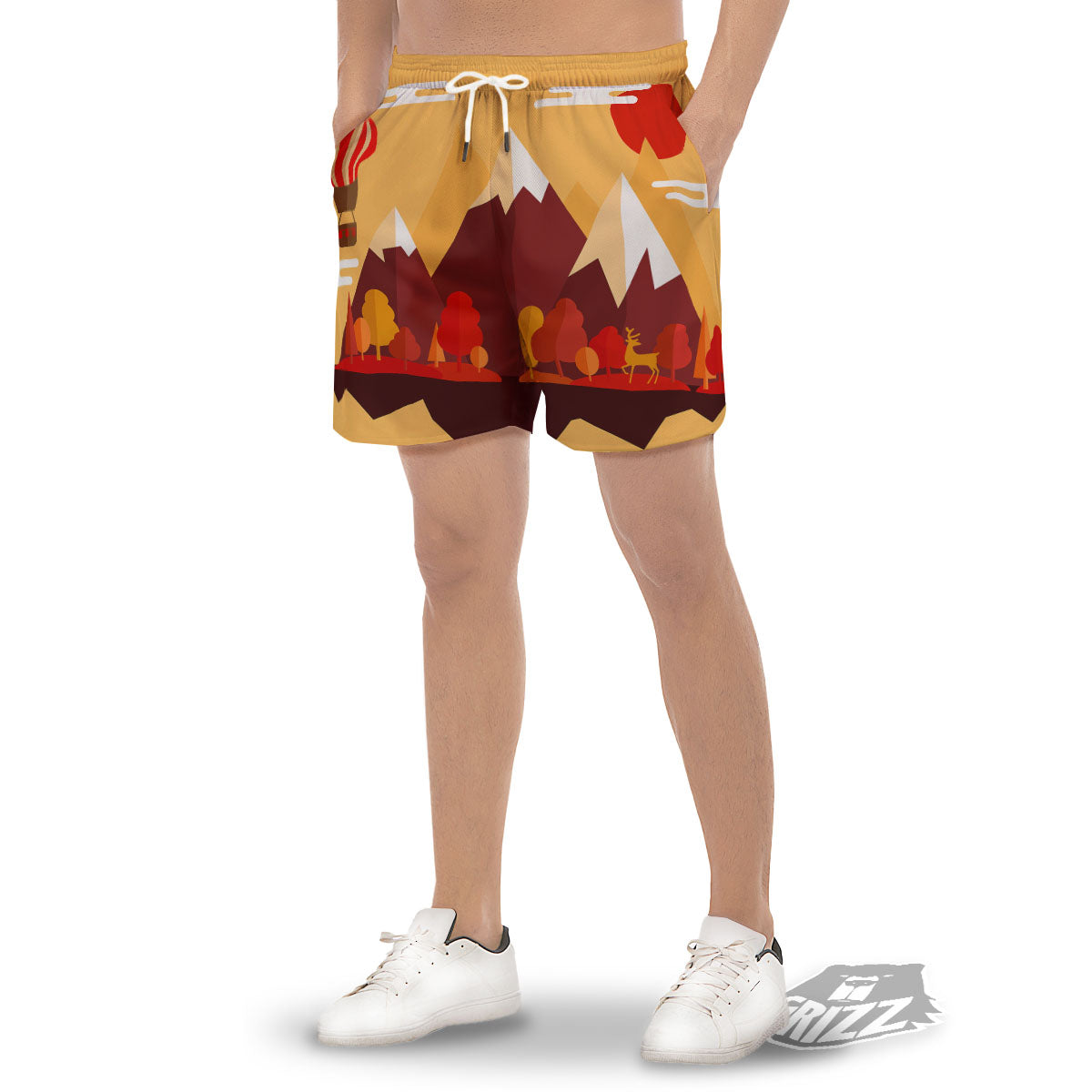 Mountain Autumn Print Men's Gym Shorts-grizzshop