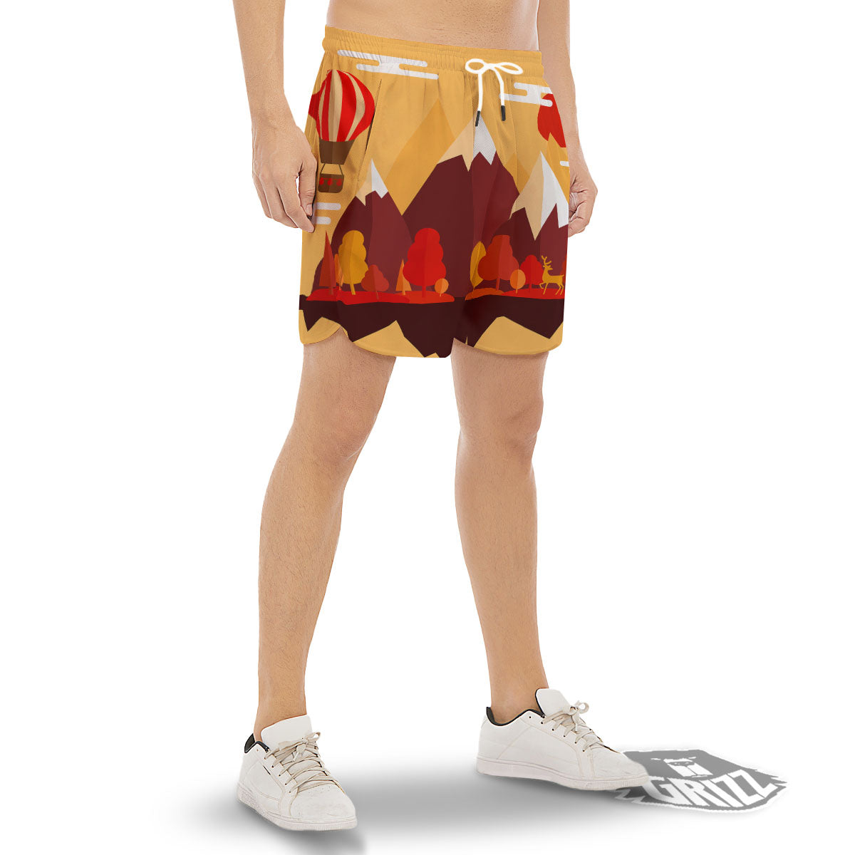 Mountain Autumn Print Men's Gym Shorts-grizzshop