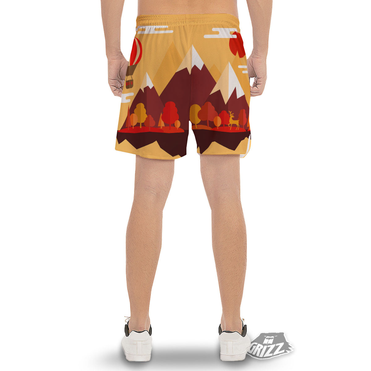 Mountain Autumn Print Men's Gym Shorts-grizzshop