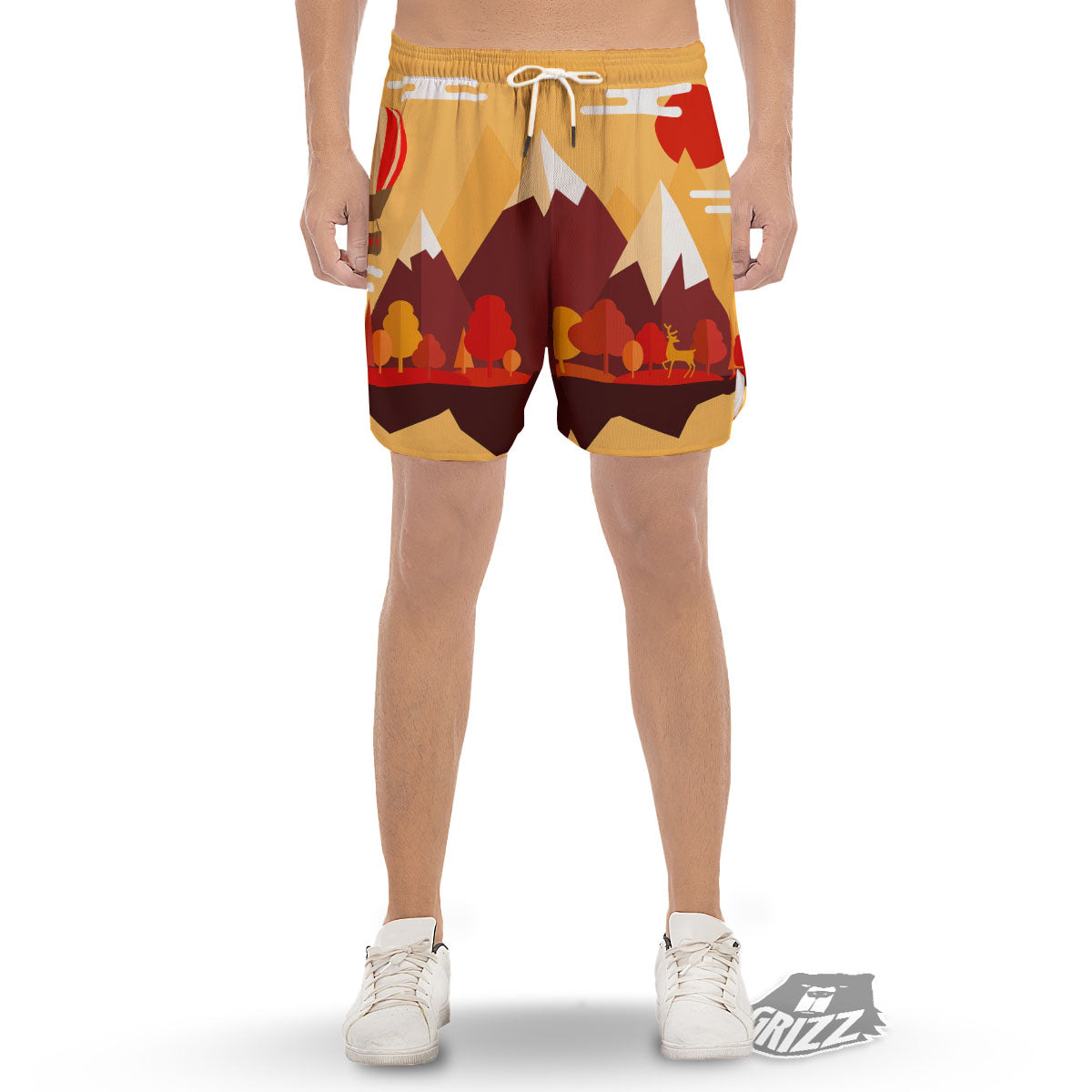 Mountain Autumn Print Men's Gym Shorts-grizzshop
