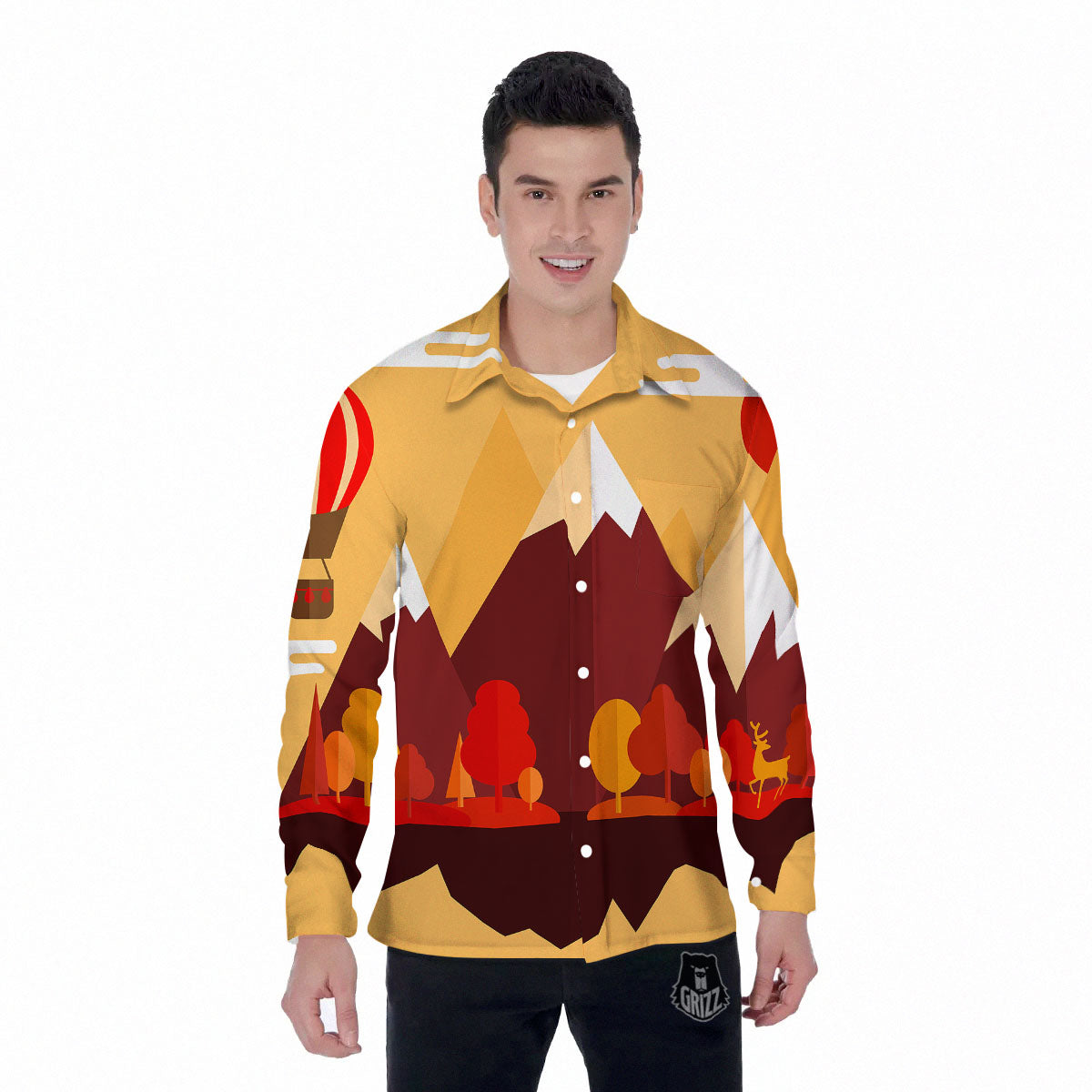 Mountain Autumn Print Men's Long Sleeve Shirts-grizzshop