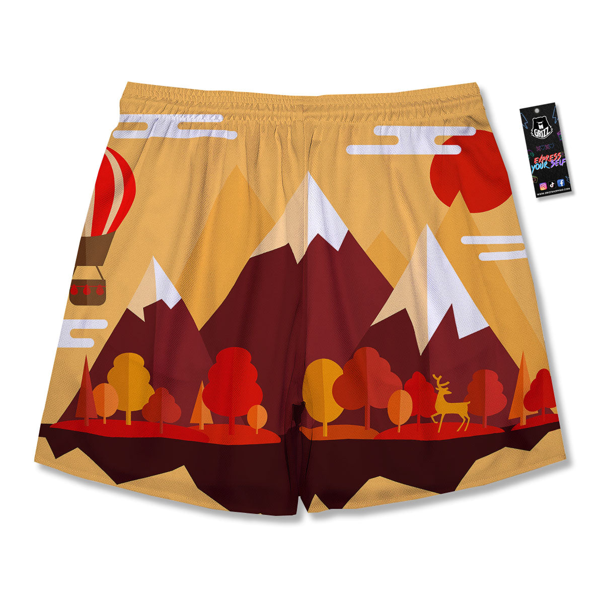 Mountain Autumn Print Men's Running Shorts-grizzshop