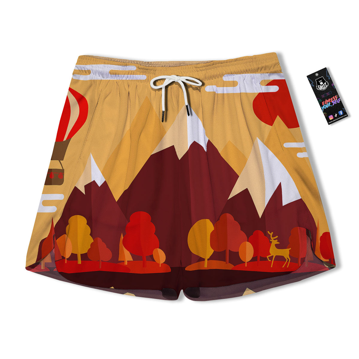 Mountain Autumn Print Men's Running Shorts-grizzshop