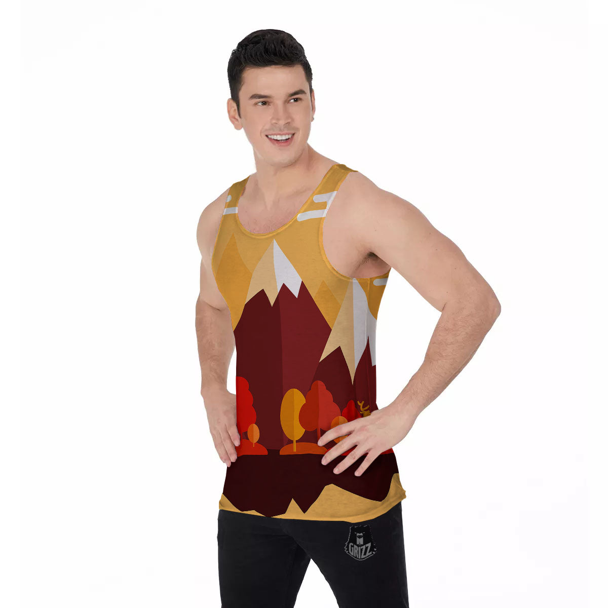 Mountain Autumn Print Men's Tank Top-grizzshop