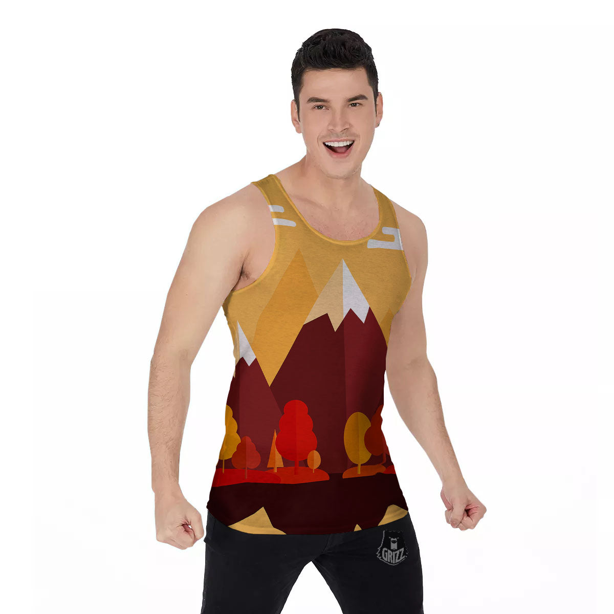 Mountain Autumn Print Men's Tank Top-grizzshop
