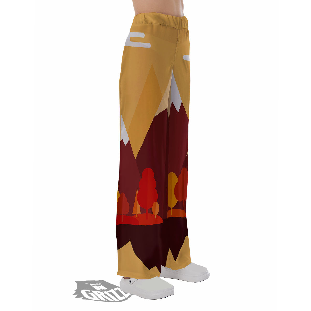 Mountain Autumn Print Pajama Pants-grizzshop