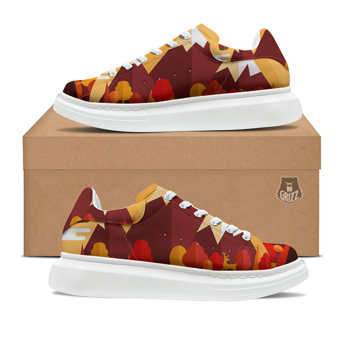 Mountain Autumn Print Platform Shoes-grizzshop