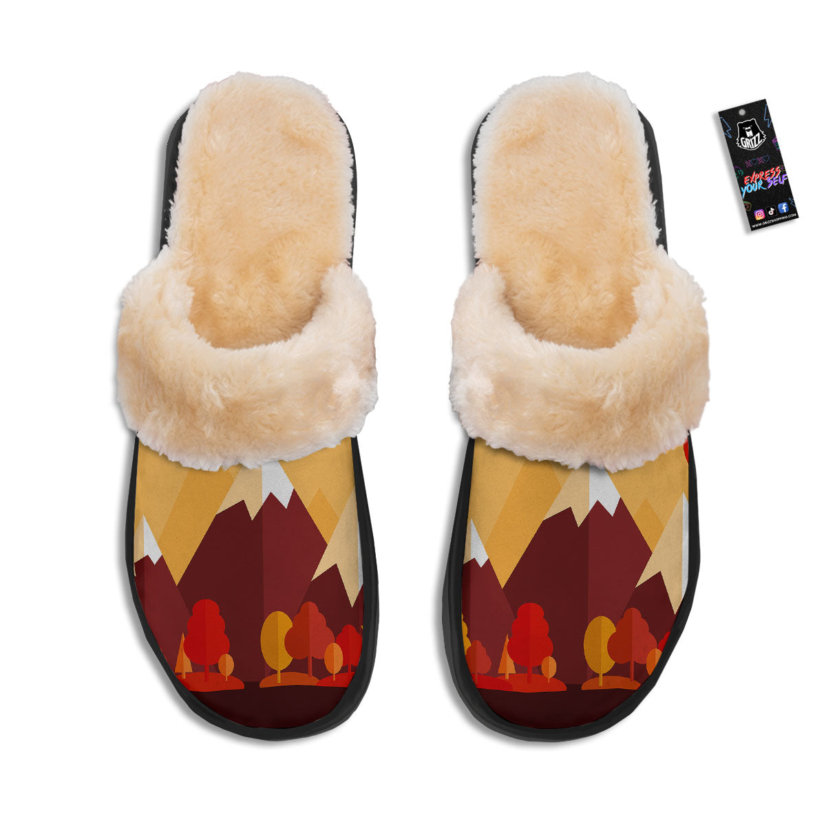 Mountain Autumn Print Slippers-grizzshop