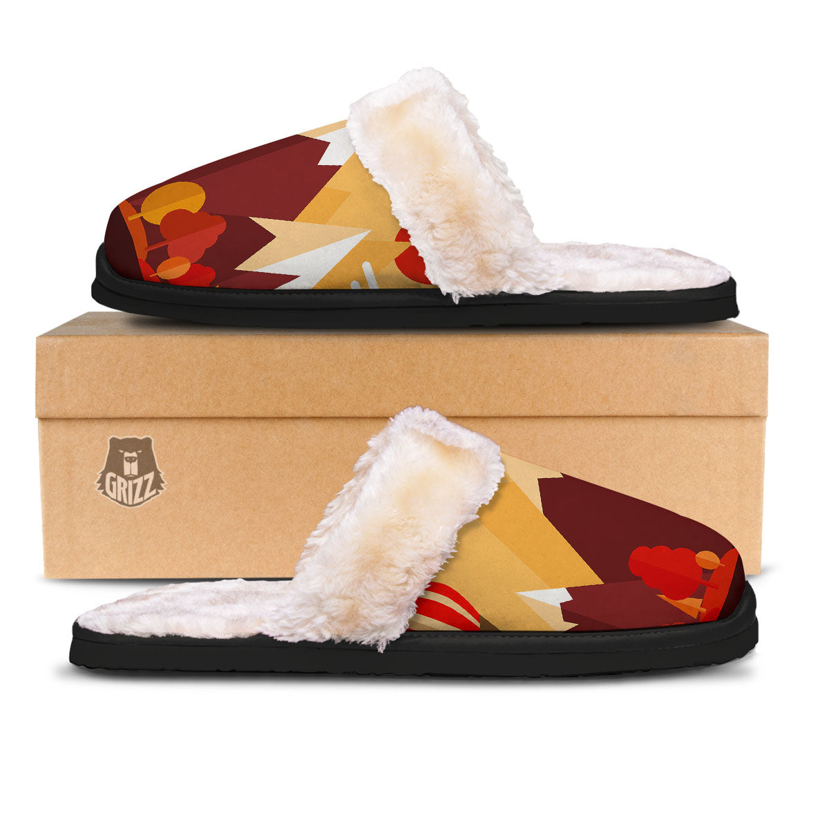 Mountain Autumn Print Slippers-grizzshop