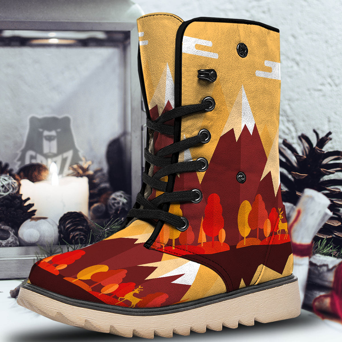 Mountain Autumn Print Snow Boots-grizzshop