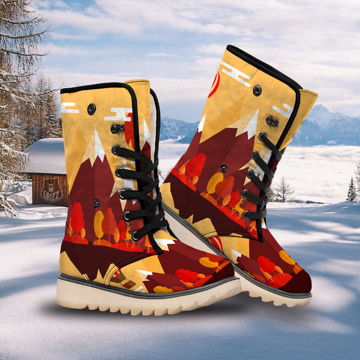 Mountain Autumn Print Snow Boots-grizzshop