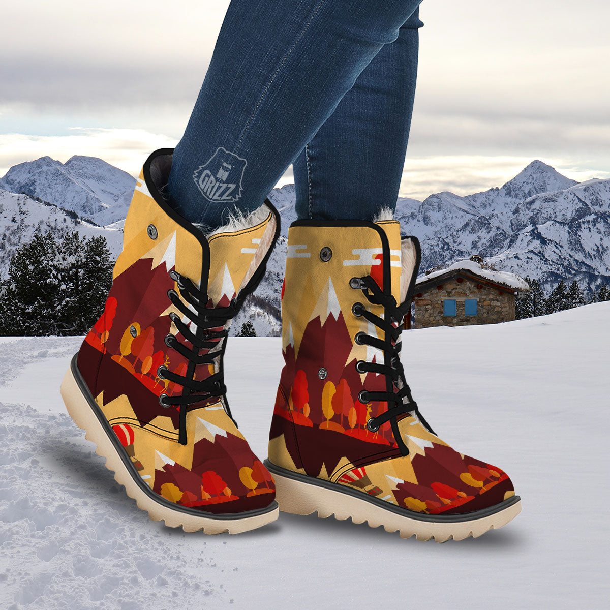 Mountain Autumn Print Snow Boots-grizzshop