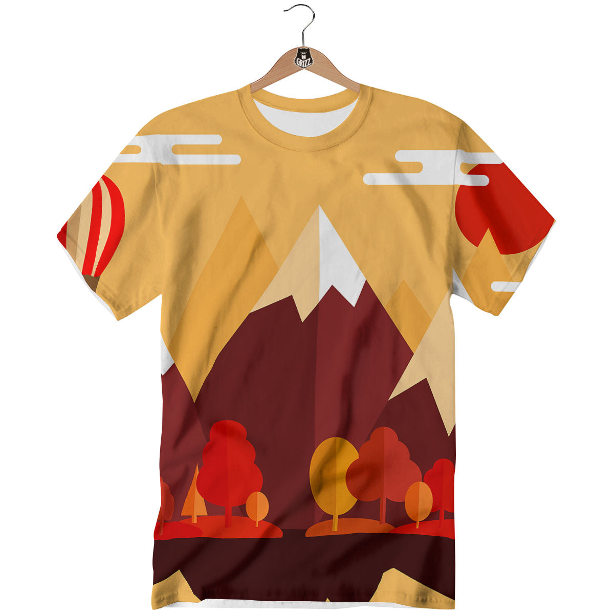 Mountain Autumn Print T-Shirt-grizzshop