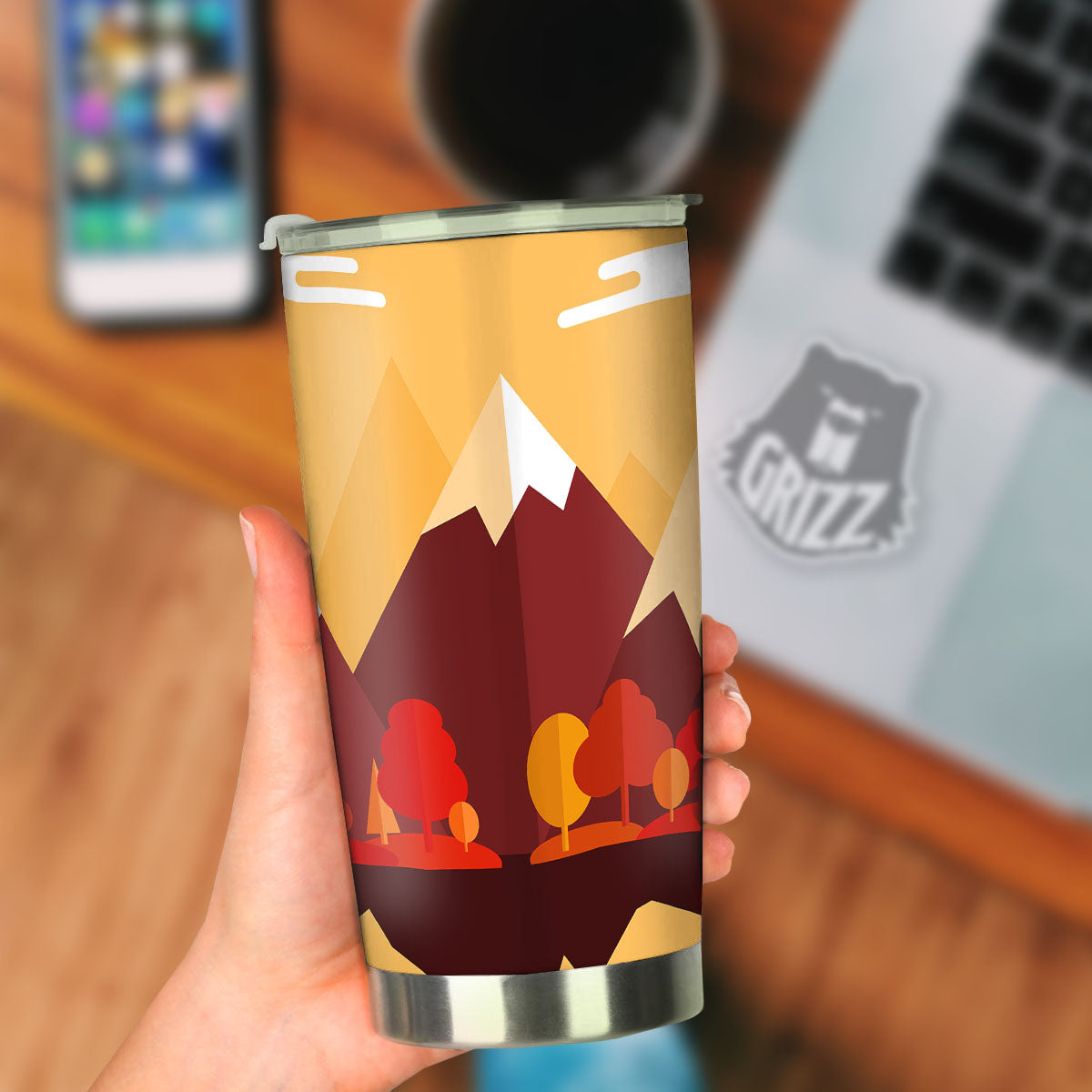 Mountain Autumn Print Tumbler-grizzshop