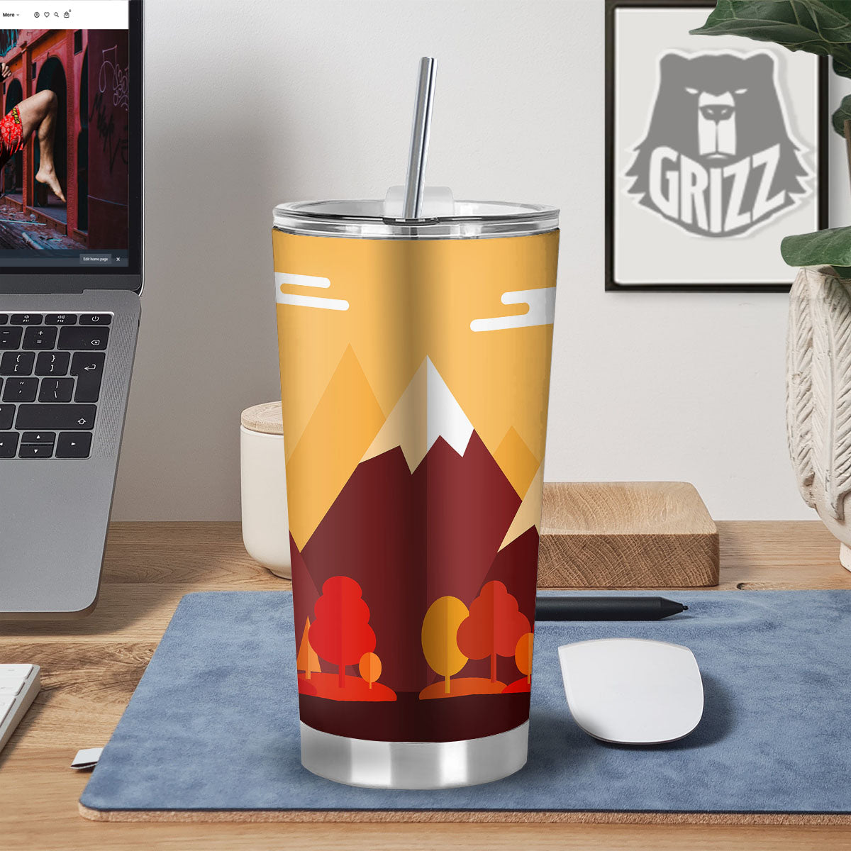 Mountain Autumn Print Tumbler-grizzshop