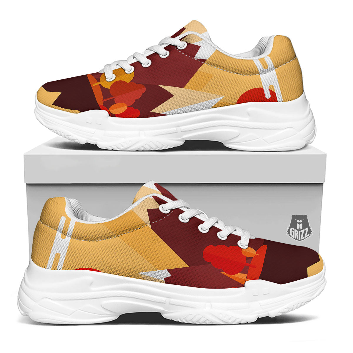 Mountain Autumn Print White Chunky Shoes-grizzshop