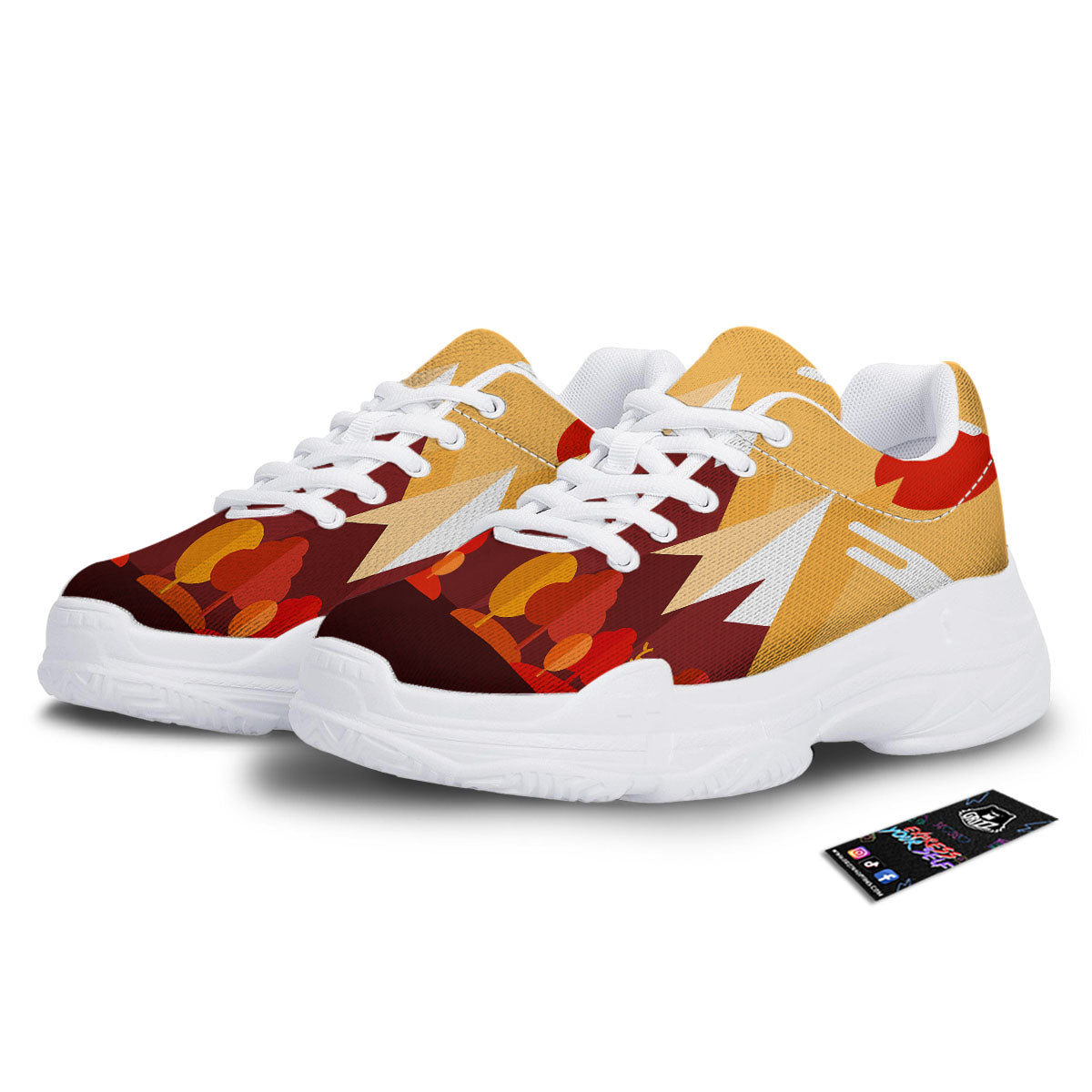 Mountain Autumn Print White Chunky Shoes-grizzshop