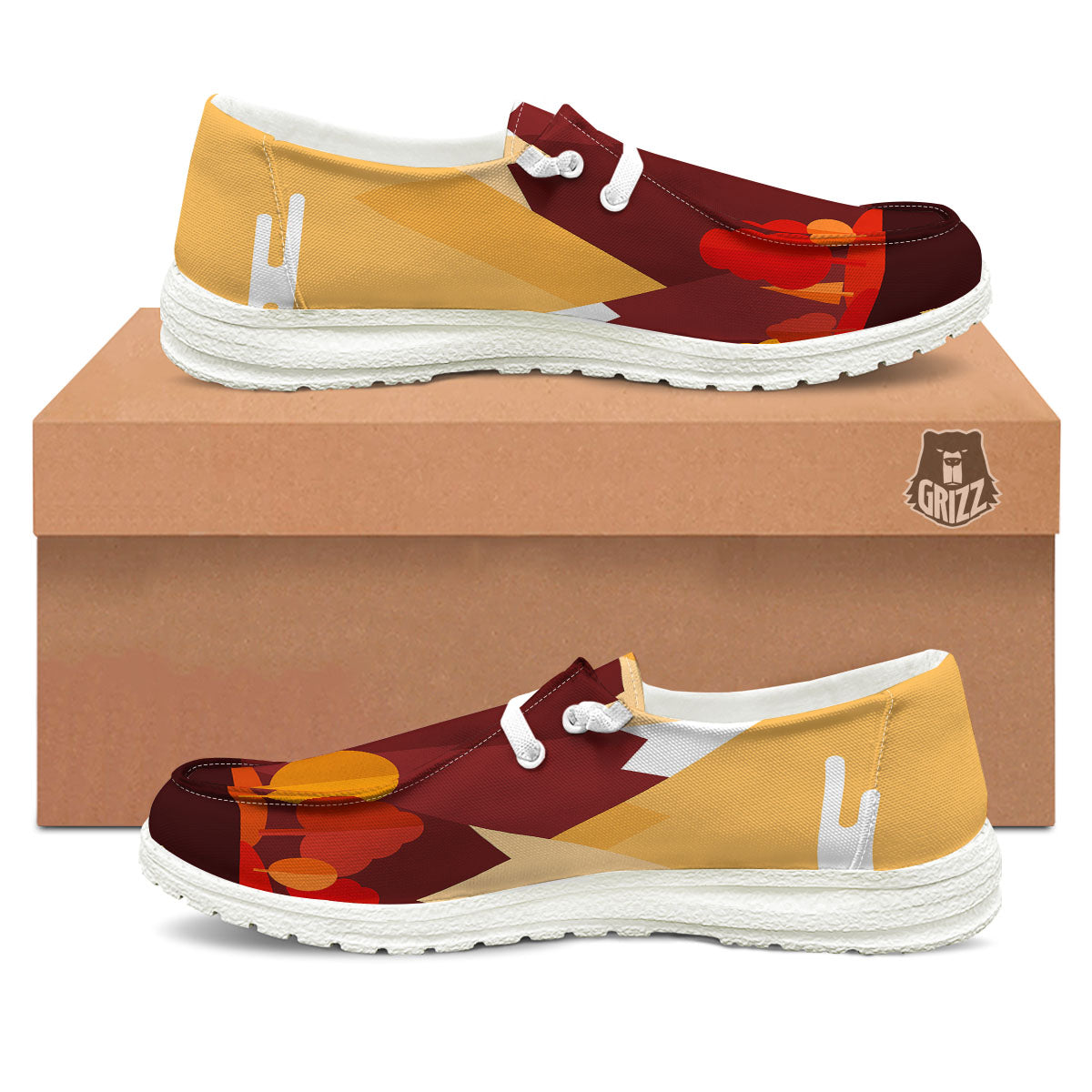 Mountain Autumn Print White Loafers-grizzshop