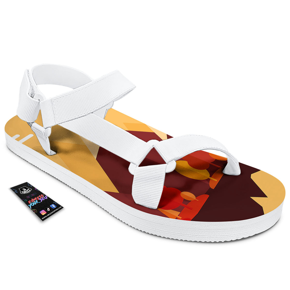 Mountain Autumn Print White Open Toe Sandals-grizzshop
