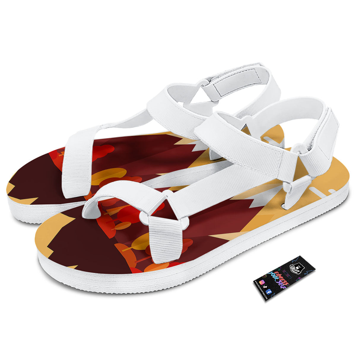 Mountain Autumn Print White Open Toe Sandals-grizzshop
