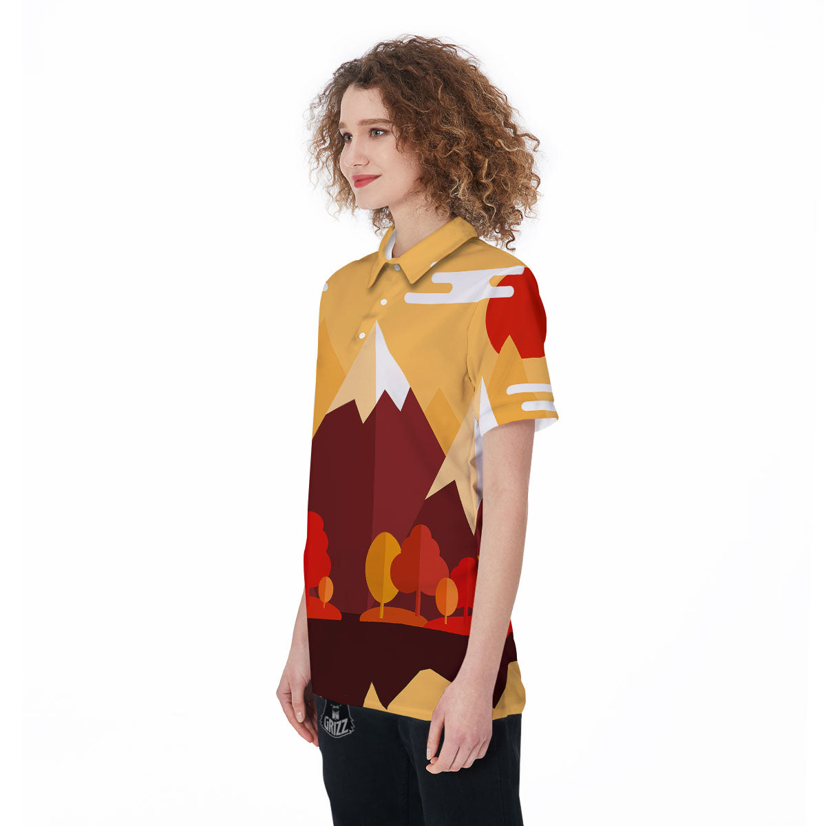 Mountain Autumn Print Women's Golf Shirts-grizzshop