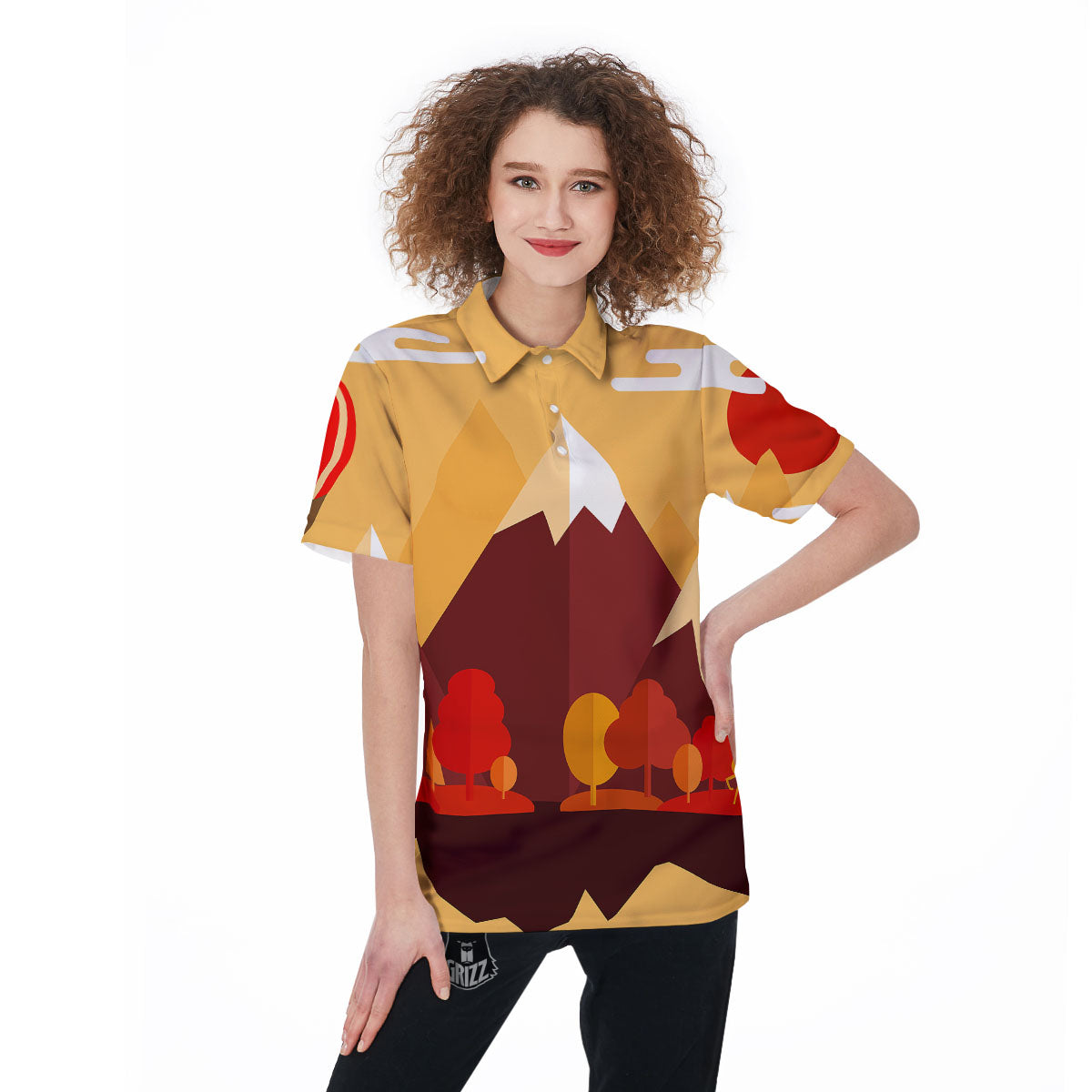 Mountain Autumn Print Women's Golf Shirts-grizzshop