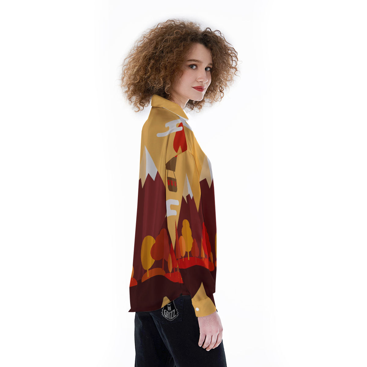 Mountain Autumn Print Women's Long Sleeve Shirts-grizzshop