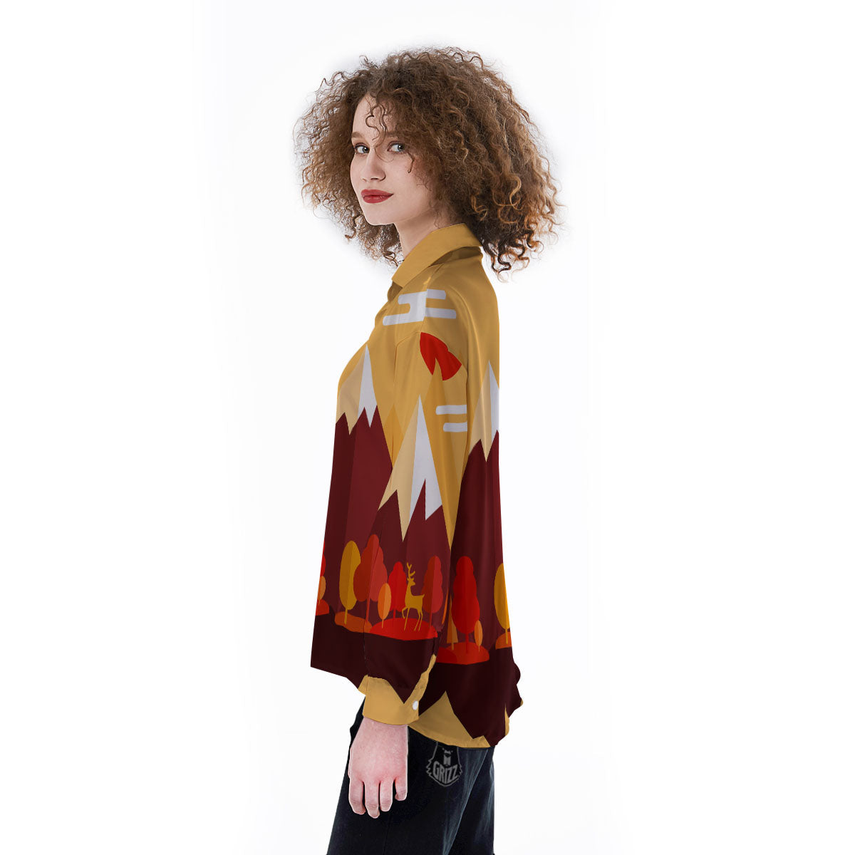 Mountain Autumn Print Women's Long Sleeve Shirts-grizzshop