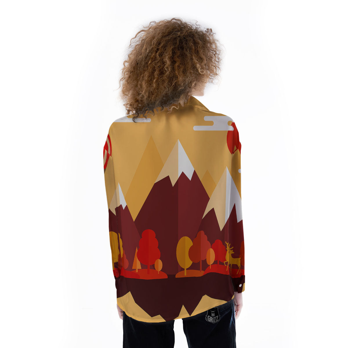 Mountain Autumn Print Women's Long Sleeve Shirts-grizzshop