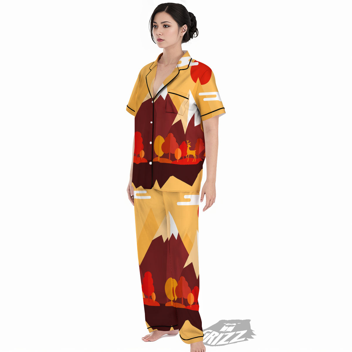 Mountain Autumn Print Women's Pajamas Set-grizzshop