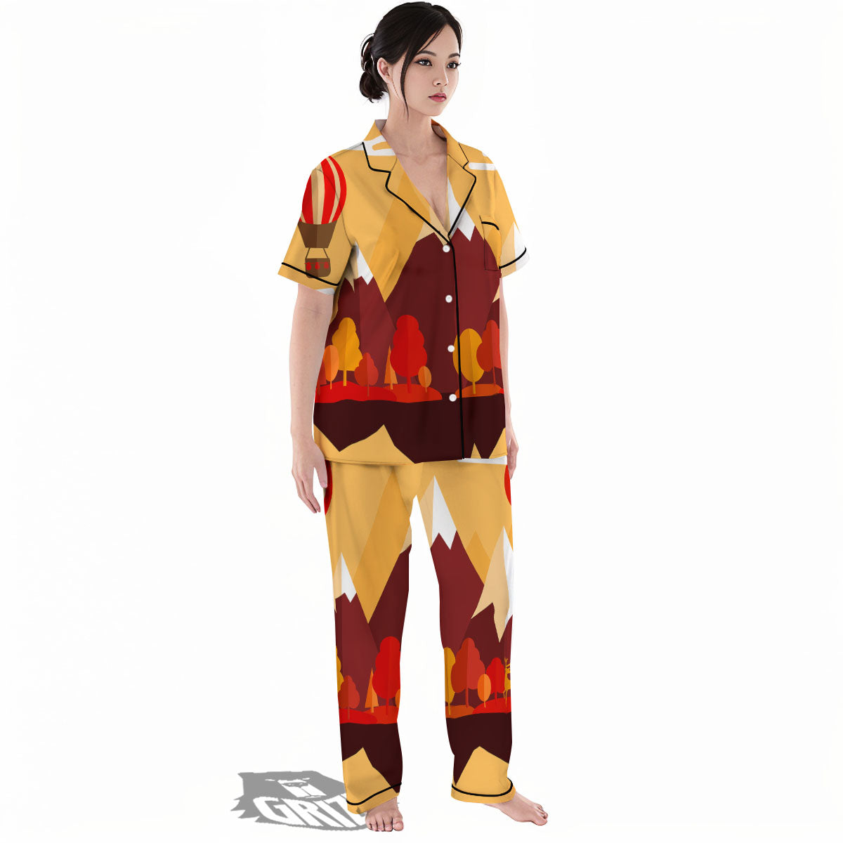 Mountain Autumn Print Women's Pajamas Set-grizzshop