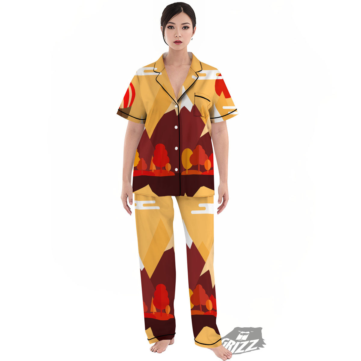 Mountain Autumn Print Women's Pajamas Set-grizzshop