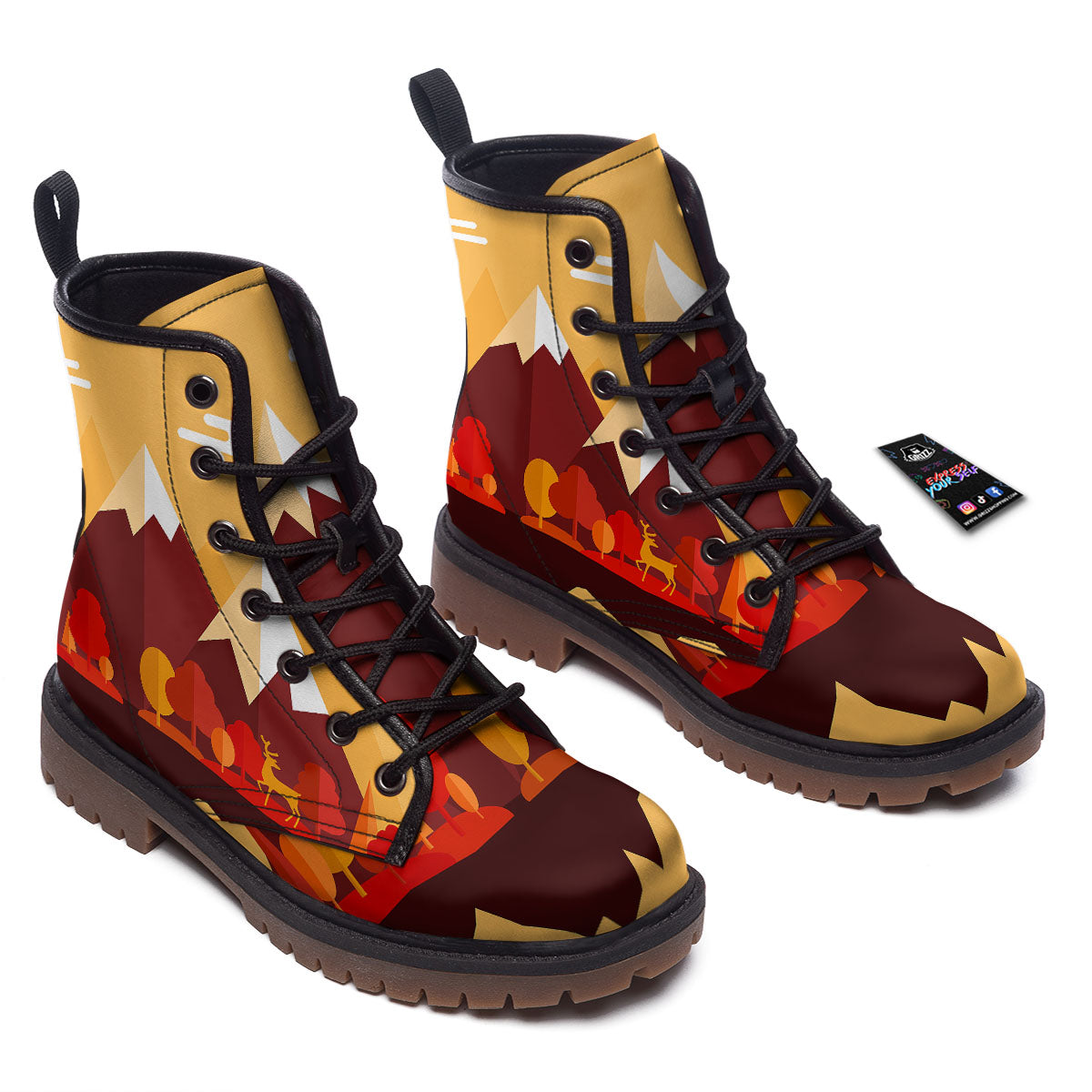 Mountain Autumn Print Work Boots-grizzshop