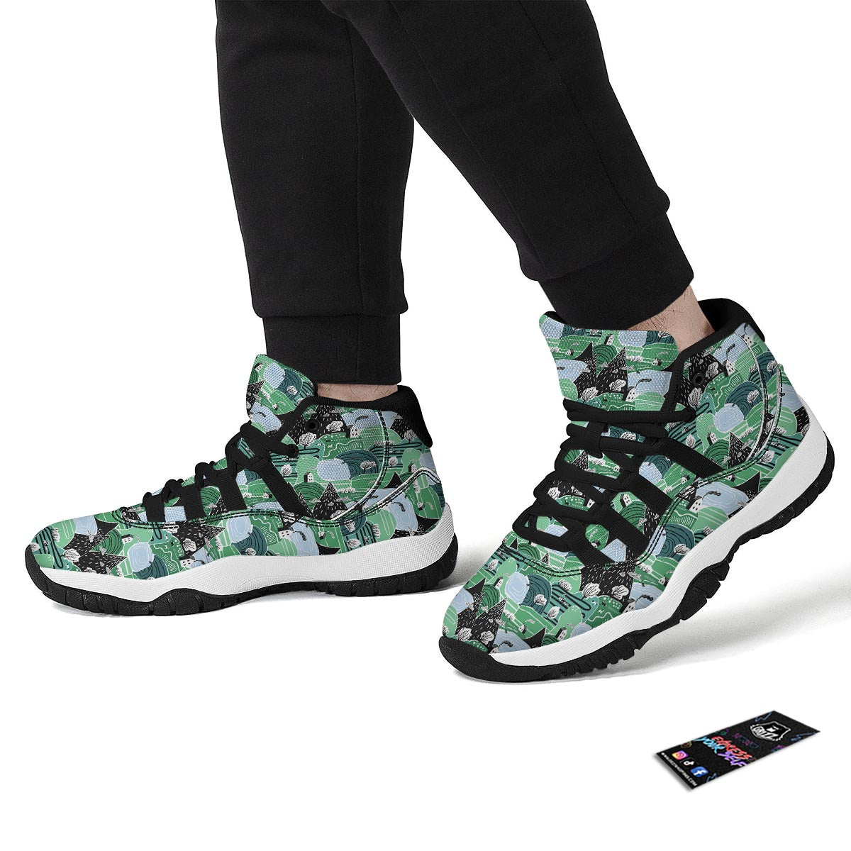 Mountain Cartoon Pattern Print Black Bball Shoes-grizzshop