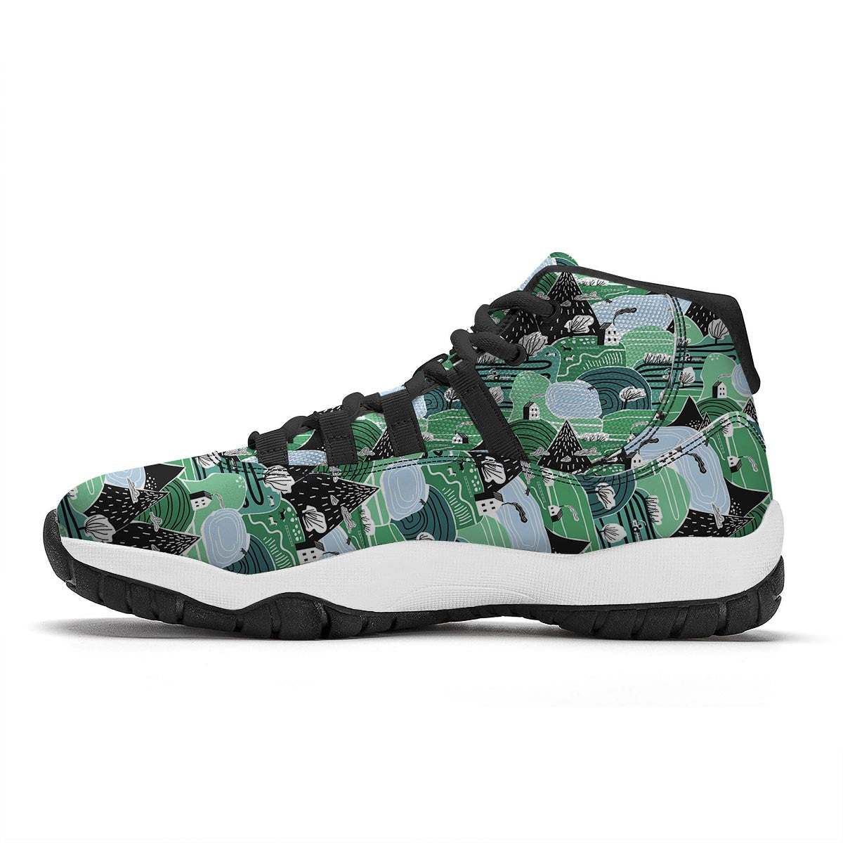 Mountain Cartoon Pattern Print Black Bball Shoes-grizzshop