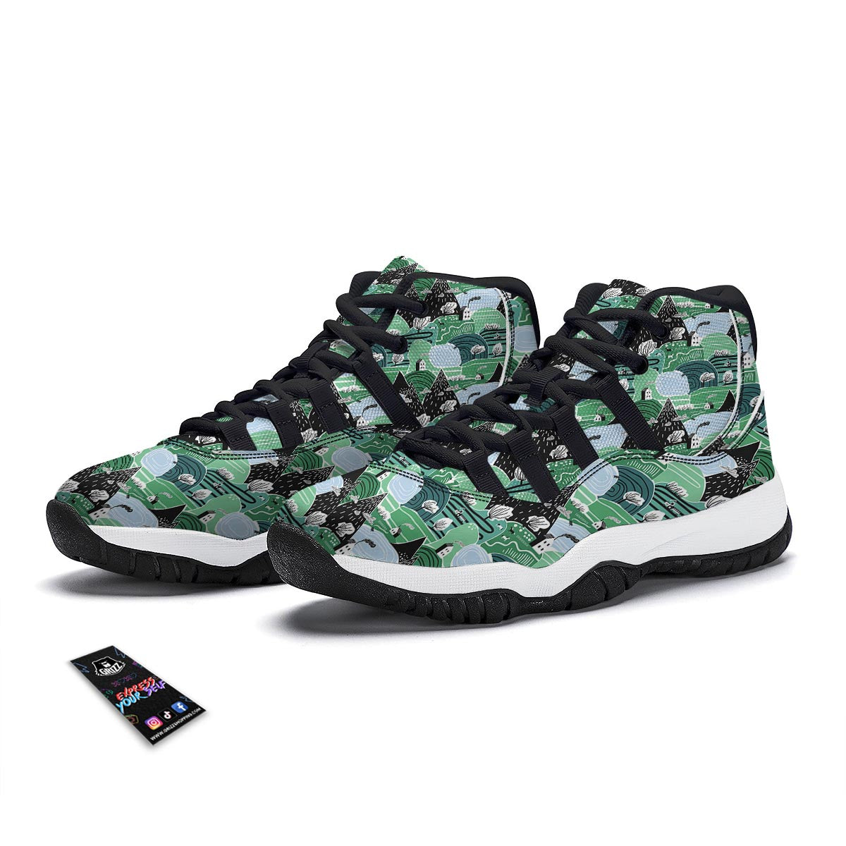 Mountain Cartoon Pattern Print Black Bball Shoes-grizzshop