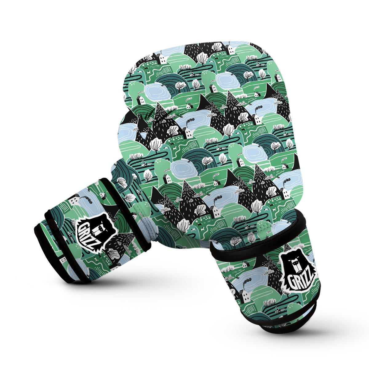 Mountain Cartoon Pattern Print Boxing Gloves-grizzshop