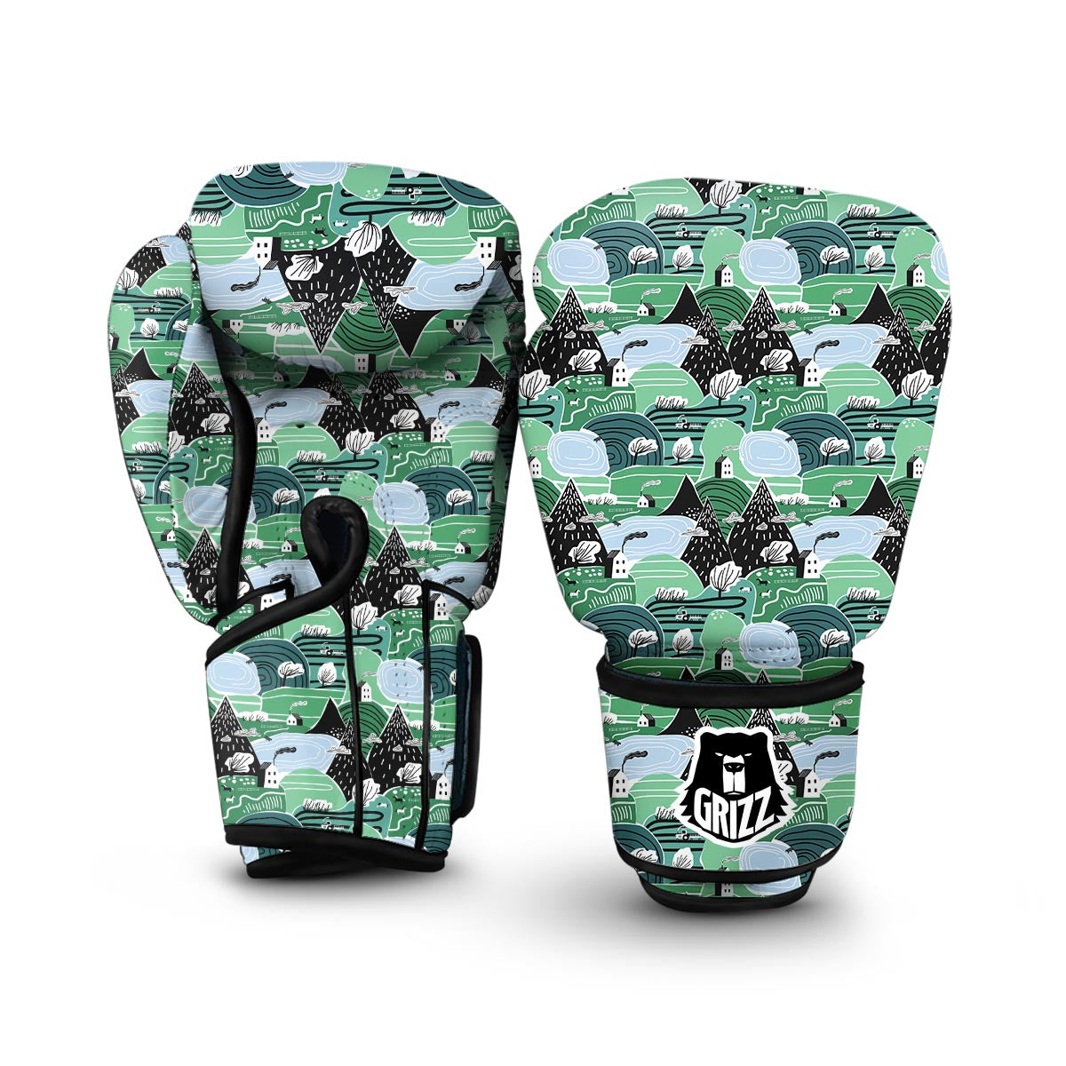 Mountain Cartoon Pattern Print Boxing Gloves-grizzshop