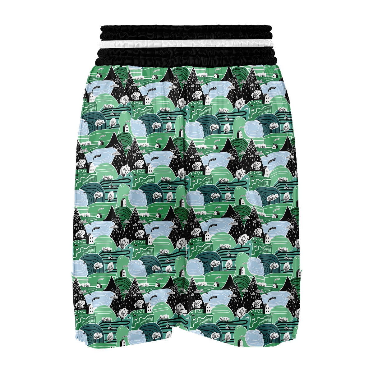 Mountain Cartoon Pattern Print Boxing Shorts-grizzshop