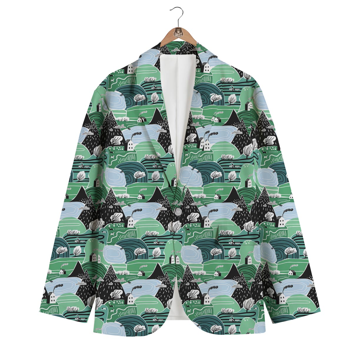 Mountain Cartoon Pattern Print Men's Blazer-grizzshop