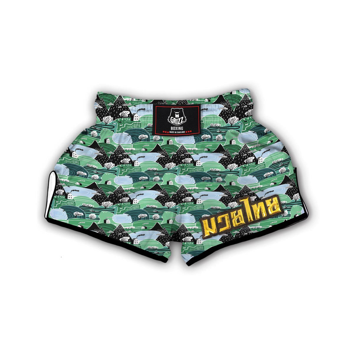 Mountain Cartoon Pattern Print Muay Thai Boxing Shorts-grizzshop