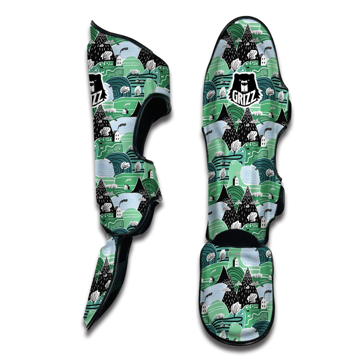 Mountain Cartoon Pattern Print Muay Thai Shin Guards-grizzshop