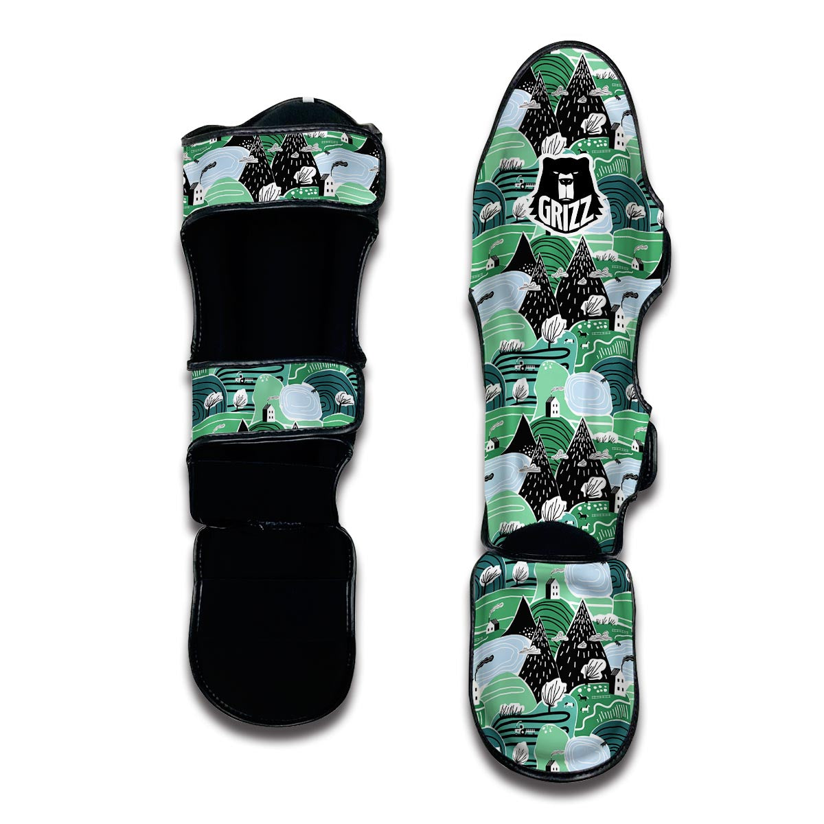 Mountain Cartoon Pattern Print Muay Thai Shin Guards-grizzshop