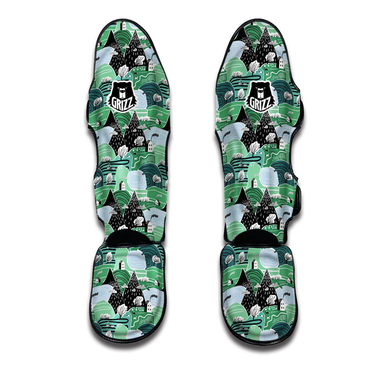 Mountain Cartoon Pattern Print Muay Thai Shin Guards-grizzshop