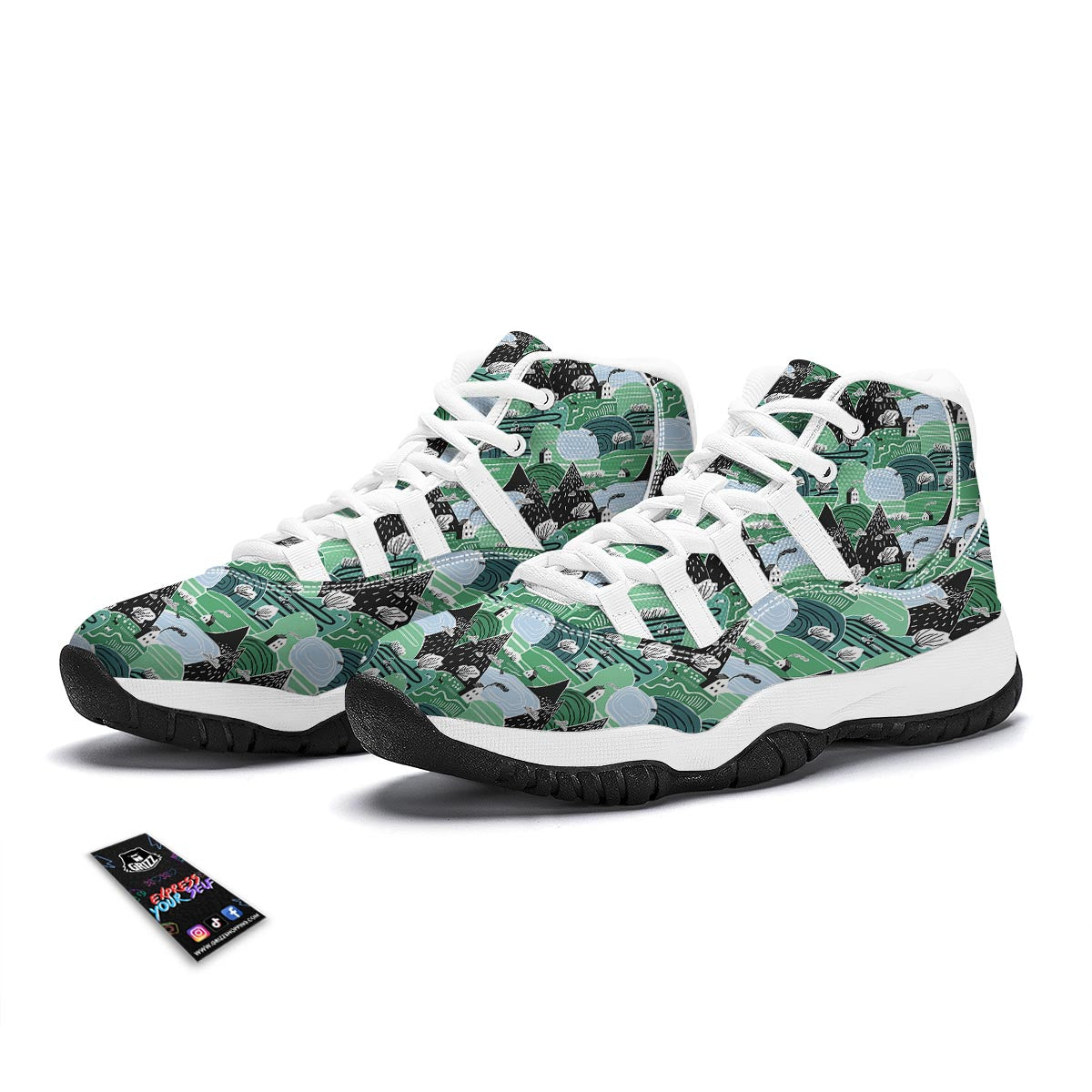 Mountain Cartoon Pattern Print White Bball Shoes-grizzshop