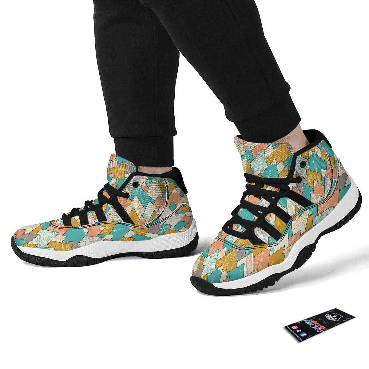 Mountain Colorful Pattern Print Black Bball Shoes-grizzshop
