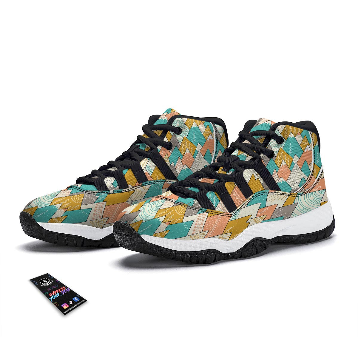 Mountain Colorful Pattern Print Black Bball Shoes-grizzshop
