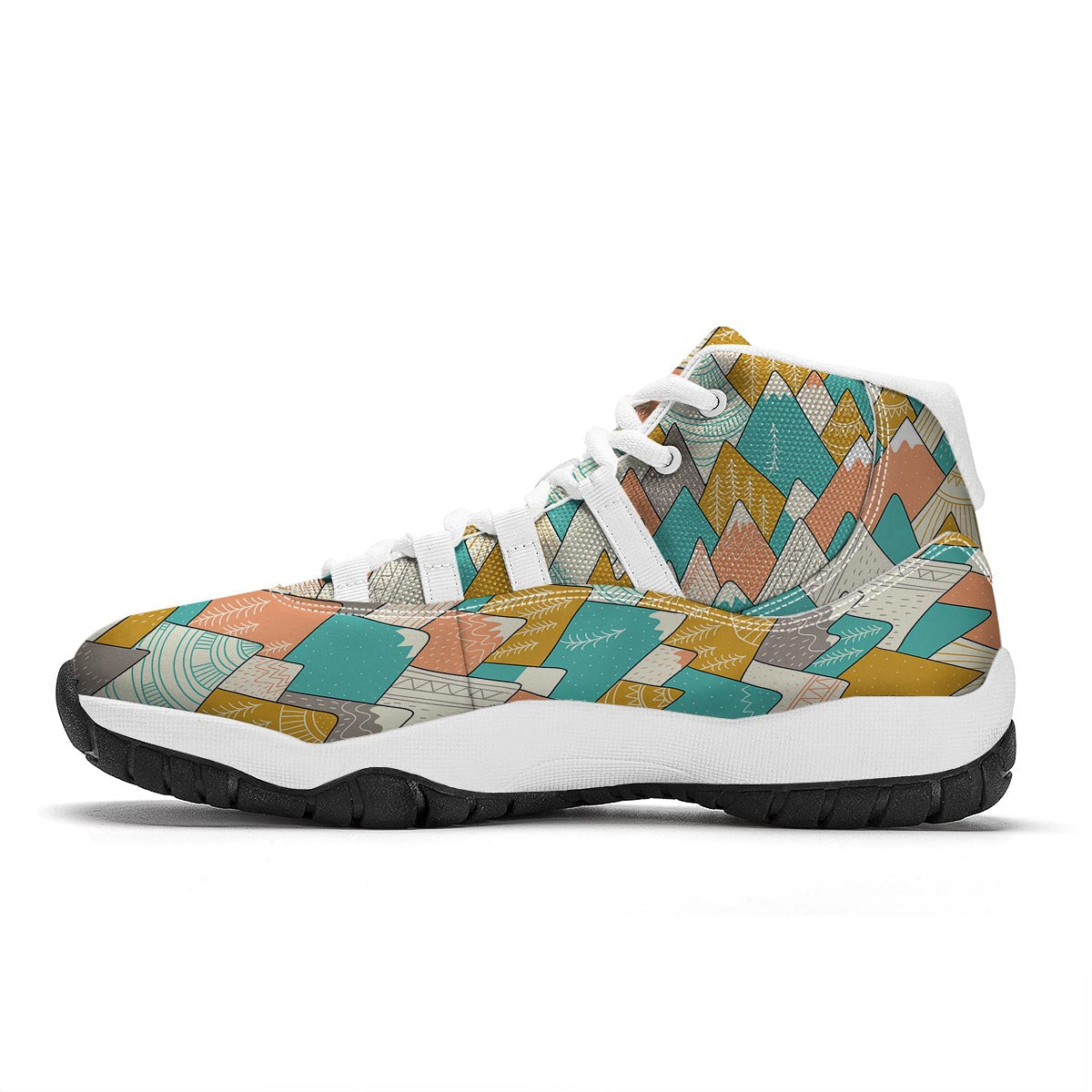Mountain Colorful Pattern Print White Bball Shoes-grizzshop