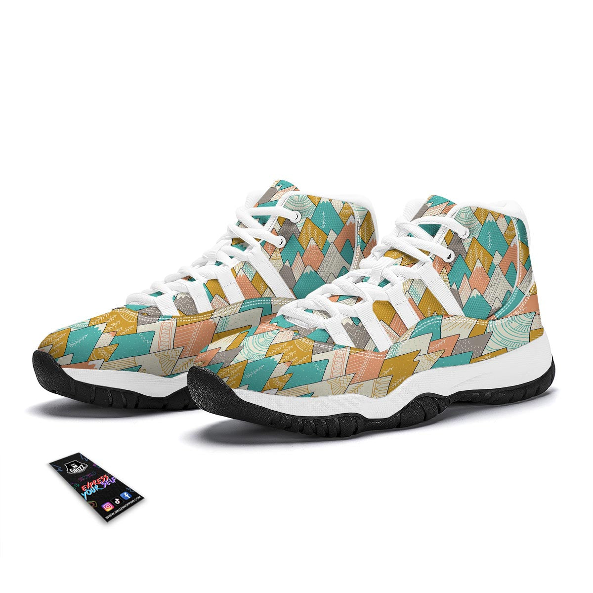 Mountain Colorful Pattern Print White Bball Shoes-grizzshop