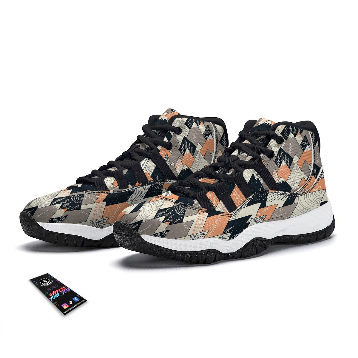 Mountain Pattern Print Black Bball Shoes-grizzshop